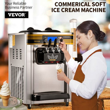 Commercial Ice Cream Maker, 22-30L/H Yield, 2350W Countertop Soft Serve Machine with 2x6L Hopper 2L Cylinder LCD Panel Puffing Shortage Alarm, Frozen Yogurt Maker for Restaurant Snack Bar, Silve
