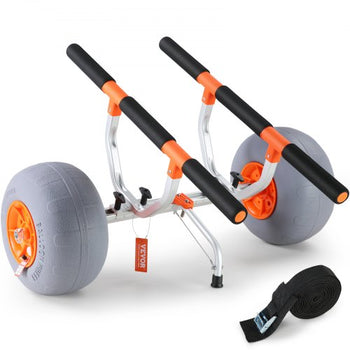 Heavy Duty Kayak Cart, Foldable Canoe Trolley Cart with 12'' Tires, Adjustable Width 6.69"-17.32",350 Lb Weight Capacity Kayak Trolley for Kayaks Canoes Paddleboards Float Mats Jon Boats