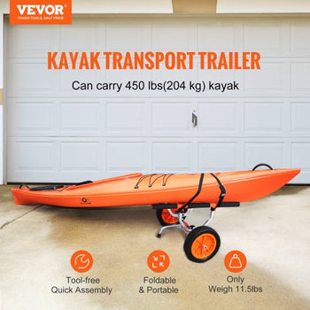 Heavy Duty Kayak Cart, 450lbs Load Capacity, Detachable Canoe Trolley Cart with 12'' Solid Tires, Adjustable Width & Nonslip Support Foot, for Kayaks Canoes Paddleboards Float Mats Jon Boats