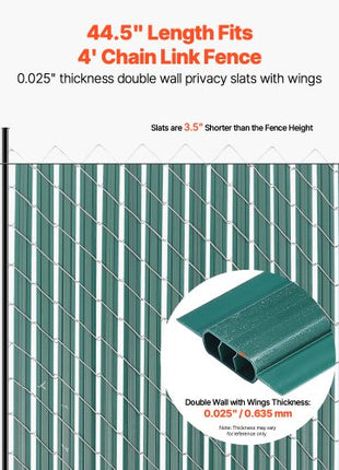 Bottom Locking Privacy Slats, Double-Wall Vertical Bottom-Locking Slats with Wings for Chain-Link Fence, High-Density HDPE Chain Link Slats Ideally Fit 4' High Fence for Garden and Farm(Green)