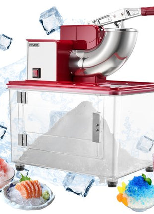 Commercial Ice Crusher 661LBS/H, 350W Electric Snow Cone Machine with 4 Blades, 2000RPM Stainless Steel Shaved Ice Machine with 11 Gal Crushed-Ice Box, for Family Restaurants Bars, Red