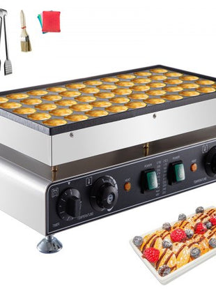 50PCS Mini Dutch Pancake Maker, Non-stick Stainless Steel Dorayaki Baker, 1800W Commercial Electric Poffertjes Grill Pan, Dual Temp & Time Control, for Kitchen Restaurant Breakfast Dessert