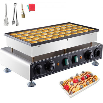 50PCS Mini Dutch Pancake Maker, Non-stick Stainless Steel Dorayaki Baker, 1800W Commercial Electric Poffertjes Grill Pan, Dual Temp & Time Control, for Kitchen Restaurant Breakfast Dessert