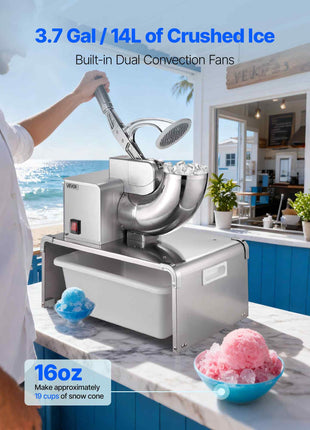 Commercial Ice Shaver Machine, 661 LBS/H Electric Ice Crusher with Replaceable Container, 350W Premium Motor, 4 Blades, Shaved Snow Cone Machine Ice Maker for Dessert Shop Bar Party, Silver