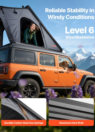 Rooftop Tent Hard Shell, 2-3 Person Aluminum Roof Top Tent Hardshell with Tri-Color LED Light, Thick Mattress & Window, Waterproof Windproof Overland Camping Car Roof Rack for Jeep SUV Pickup