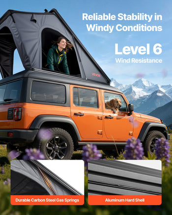 Rooftop Tent Hard Shell, 2-3 Person Aluminum Roof Top Tent Hardshell with Tri-Color LED Light, Thick Mattress & Window, Waterproof Windproof Overland Camping Car Roof Rack for Jeep SUV Pickup