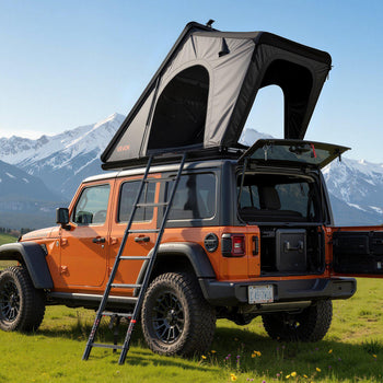 Rooftop Tent Hard Shell, 2-3 Person Aluminum Roof Top Tent Hardshell with Tri-Color LED Light, Thick Mattress & Window, Waterproof Windproof Overland Camping Car Roof Rack for Jeep SUV Pickup