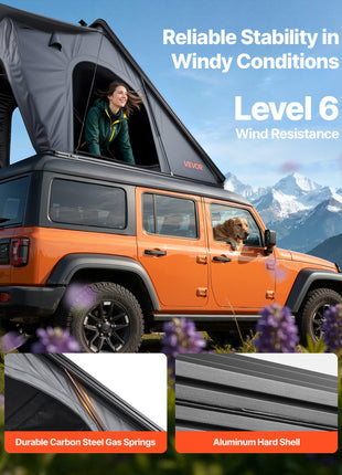 Rooftop Tent Hard Shell, 2-3 Person Aluminum Roof Top Tent Hardshell with Tri-Color LED Light, Thick Mattress & 1 Window, Waterproof Windproof Overland Camping Car Roof Rack for Jeep SUV Pickup