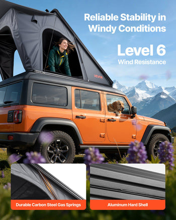 Rooftop Tent Hard Shell, 2-3 Person Aluminum Roof Top Tent Hardshell with Tri-Color LED Light, Thick Mattress & 1 Window, Waterproof Windproof Overland Camping Car Roof Rack for Jeep SUV Pickup