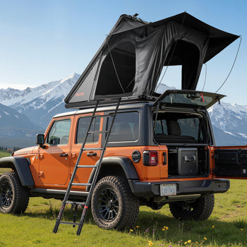 Rooftop Tent Hard Shell, 2-3 Person Aluminum Roof Top Tent Hardshell with Tri-Color LED Light, Thick Mattress & 1 Window, Waterproof Windproof Overland Camping Car Roof Rack for Jeep SUV Pickup
