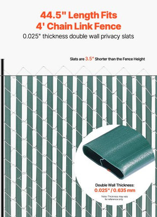 Bottom Locking Privacy Slats, Double-Wall Vertical Bottom-Locking Slats for Chain-Link Fence, High-Density HDPE Chain Link Slats Ideally Fit 4' High Fence for Garden, Farm, Sports Field(Green)