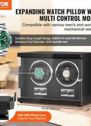 Watch Winder, Dual Watch Winder for Men's and Women's Automatic Watch, with 2 Super Quiet Japanese Mabuchi Motors, Blue LED Light and Adapter, High-Density Board Shell and Black PU