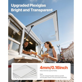 Concession Window 36x24 in, Aluminum Alloy Service Window for Food Truck, Up to 85 Degrees Stand Serving Window with 2 Sliding Windows, Awning Door, and Drag Hook, for Concession Trailers