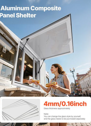 Concession Window 36x36 in, Aluminum Alloy Service Window for Food Truck, Up to 85 Degrees Stand Serving Window with 4 Sliding Windows, Awning Door, and Drag Hook, for Concession Trailers
