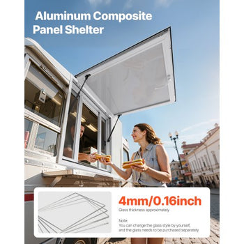 Concession Window 36x36 in, Aluminum Alloy Service Window for Food Truck, Up to 85 Degrees Stand Serving Window with 4 Sliding Windows, Awning Door, and Drag Hook, for Concession Trailers