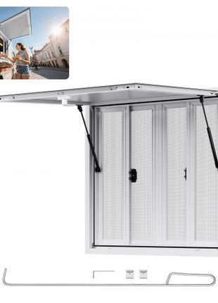 Concession Window 36x36 in, Aluminum Alloy Service Window for Food Truck, Up to 85 Degrees Stand Serving Window with 4 Sliding Windows, Awning Door, and Drag Hook, for Concession Trailers