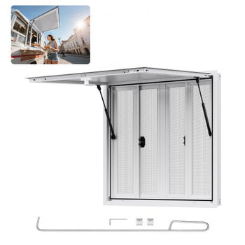Concession Window 36x36 in, Aluminum Alloy Service Window for Food Truck, Up to 85 Degrees Stand Serving Window with 4 Sliding Windows, Awning Door, and Drag Hook, for Concession Trailers