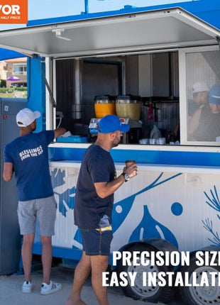 Concession Window for Food Truck, 48"x36" Aluminum Alloy Service Window, Up to 85 Degrees Serving Window with 4 Sliding Windows & Awning Door & Drag Hook, for Food Truck Concession Trailer