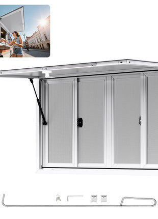 Concession Window 53x33 in, Aluminum Alloy Service Window for Food Truck, Up to 85 Degrees Stand Serving Window with 4 Sliding Windows, Awning Door, and Drag Hook, for Concession Trailers