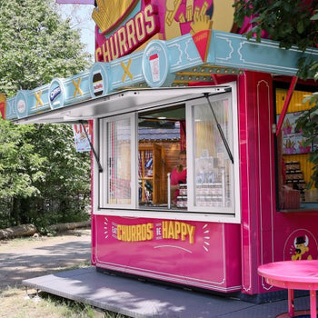 53"x33" Service Window, Aluminum Food Truck Serving Window with 4 Sliding Panels, Awning Door & Hook, Opens to 85 Degrees for Concession Trailers