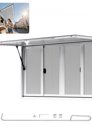 Concession Window 60x36 in, Aluminum Alloy Service Window for Food Truck, Up to 85 Degrees Stand Serving Window with 4 Sliding Windows, Awning Door, and Drag Hook, for Concession Trailers