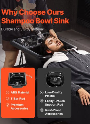 Shampoo Bowl, ABS Plastic Shampoo Sink for Salons and Home, Easy to Clean and Install Salon Shampoo Bowls for Hair Stylists, Shampoo Sink for Spa Center, Barbershop and Beauty Salon Use, Black