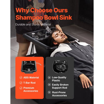 Shampoo Bowl, ABS Plastic Shampoo Sink for Salons and Home, Easy to Clean and Install Salon Shampoo Bowls for Hair Stylists, Shampoo Sink for Spa Center, Barbershop and Beauty Salon Use, Black