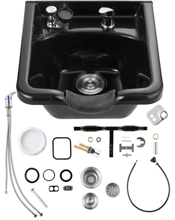 Shampoo Bowl, ABS Plastic Shampoo Sink for Salons and Home, Easy to Clean and Install Salon Shampoo Bowls for Hair Stylists, Shampoo Sink for Spa Center, Barbershop and Beauty Salon Use, Black