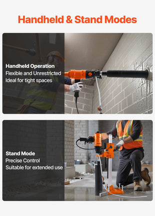 Diamond Core Drilling Machine, 8 in Drilling Diameter, 2-in-1 Handheld & Stand-Mount Dry and Wet Concrete Core Drill Rig with 4 Drill Bits, 1075/2300 RPM 2-Speed, for Concrete Brick Stone, 1800W