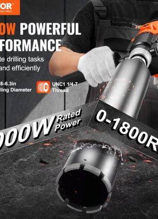 Core Drill Machine, 0.8-6.3in Drilling Diameter Handheld Diamond Core Drill Rig with Carrying Case, 2000W Rugged Concrete Core Drill, Wet and Dry Use, For Drilling Concrete and Mixing Paint