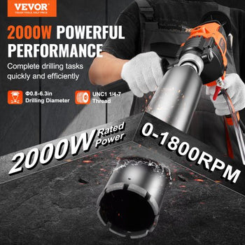 Core Drill Machine, 0.8-6.3in Drilling Diameter Handheld Diamond Core Drill Rig with Carrying Case, 2000W Rugged Concrete Core Drill, Wet and Dry Use, For Drilling Concrete and Mixing Paint