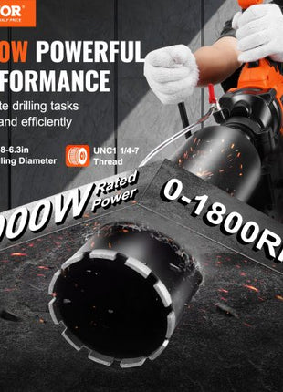 Core Drill Machine, 0.8-6.3in Drilling Diameter Handheld Diamond Core Drill Rig with Stand and Core Drill Bit, 2000W Rugged Concrete Core Drill, Wet and Dry Use, For Concrete, Brick, Marble