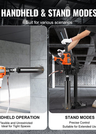 Core Drill Machine, 0.8-6.3in Drilling Diameter Handheld Diamond Core Drill Rig with Stand and Core Drill Bit, 2000W Rugged Concrete Core Drill, Wet and Dry Use, For Concrete, Brick, Marble