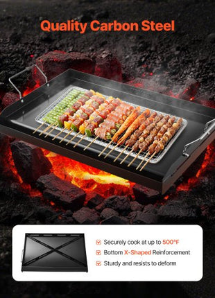 Carbon Steel Griddle, 24x16 inch Universal Flat Top Rectangular Plate, Gas Grill Griddle for BBQ Grill, Teppanyaki, Portable Family Cookware with Handle, for Camping Tailgating Party