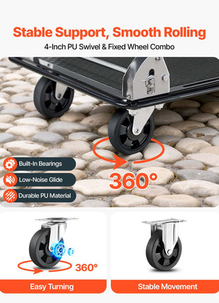 Foldable Push Cart Dolly, 700 lbs, Heavy Duty Platform Hand Truck with Wheels, High-Strength Steel, 2 Tier Moving Flatbed Cart, for Warehouse, Garage, Workshop, Office, 28.7 x 18.5 x 32.3 in