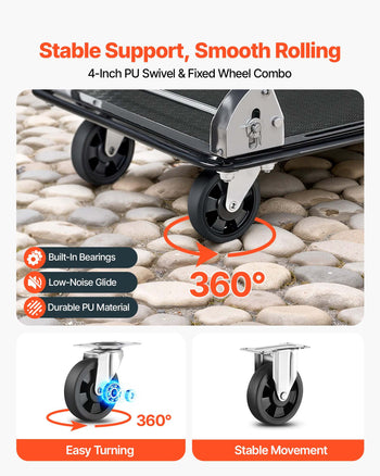 Foldable Push Cart Dolly, 700 lbs, Heavy Duty Platform Hand Truck with Wheels, High-Strength Steel, 2 Tier Moving Flatbed Cart, for Warehouse, Garage, Workshop, Office, 28.7 x 18.5 x 32.3 in