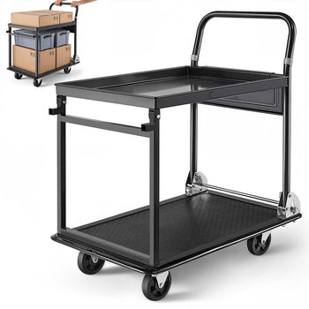 Foldable Push Cart Dolly, 700 lbs, Heavy Duty Platform Hand Truck with Wheels, High-Strength Steel, 2 Tier Moving Flatbed Cart, for Warehouse, Garage, Workshop, Office, 28.7 x 18.5 x 32.3 in