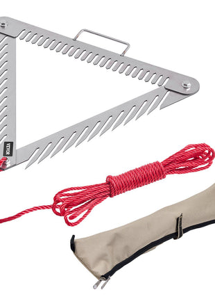 24in Aquatic Weed Rake, 3-Sided Lake Weed Rake with Handle, Portable and Foldable Pond Water Grass Razor, Stainless Steel Throwable Floating Pond Weeds Cutter with 30 ft Rope, for Lakes Ponds