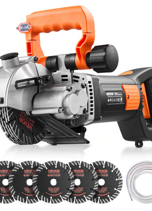 Wall Chaser, 4800W Electric Wall Groove Cutting Machine, 6800 RPM Max Speed, Concrete Slotting Cutter with Guide Line, 5 pcs Blades, Adjustable Handle for Cutting Grooves in Brick, Concrete