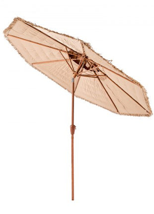 Tiki Umbrella, 9 ft Thatched Patio Umbrella with Tilt, 2-Tier Hawaiian Style Beach Parasol with PP Thatch and 8 Metal Ribs, Grass Pool Umbrellas for Beach, Patio, Poolside, Backyard & Garden