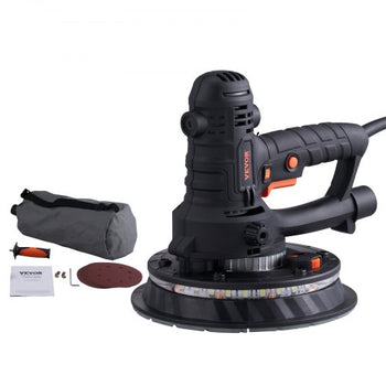 Drywall Sander, 800W Electric Sander with 12 Sanding Discs, Variable Speed 1200-2300 RPM Wall Sander with Automatic Vacuum Dust Collection System, Double LED Lights, Dust Bag, Detachable Edge