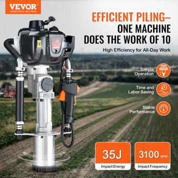 37.77cc Gas-Powered T Post Driver, 4-Stroke Engine Gasoline Fence Piling Pounder, with 3 Post Driving Head(45/55/88 mm) , 1000W Portable Piledriver For Farm, Ranch Fencing, Road Improvements