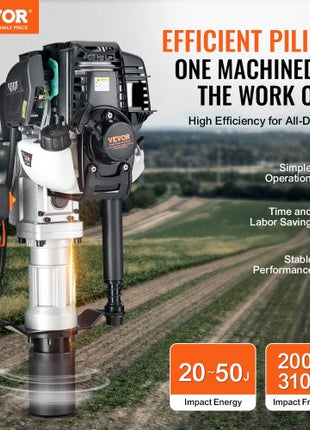 37.77cc Gas-Powered T Post Driver, 4-Stroke Engine Gasoline Fence Piling Pounder, with 2 Post Driving Head(55/70 mm) , 1000W Portable Piledriver For Farm, Ranch Fencing, Road Improvements