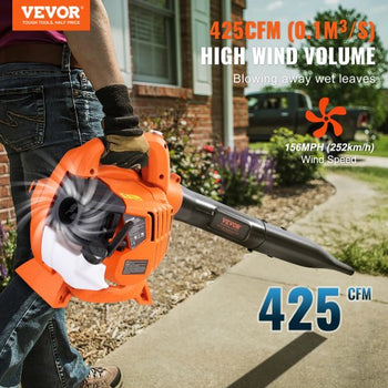 Leaf Blower, 26CC 2-Cycle Handheld Leaf Blower with A Fuel Tank, 2-in-1 Blower 425CFM Air Volume 156MPH Speed, Ideal for Lawn Care, Leaf Cleaning, and Snow Removal