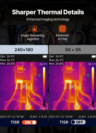Thermal Camera, TISR Super Resolution 240x180, Thermal Imaging Camera with 2MP Visual Camera, 96x96 IR Resolution, 25HZ Refresh Rate, -4°F to 1022°F, 4 Image Modes & 6 Color Palettes