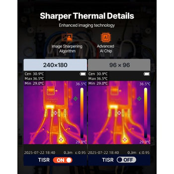 Thermal Camera, TISR Super Resolution 240x180, Thermal Imaging Camera with 2MP Visual Camera, 96x96 IR Resolution, 25HZ Refresh Rate, -4°F to 1022°F, 4 Image Modes & 6 Color Palettes
