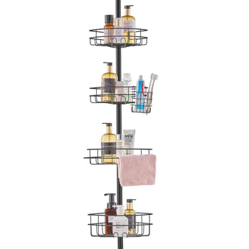 Shower Corner Caddy Tension Pole, 56" to 114" High, Multi-Functional Shower Tension Pole with Strong Load-Bearing Tray, Rust-Proof Easy-to-Install Tension Pole, Fit for Bathroom & Washroom