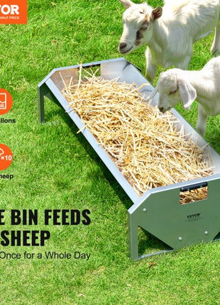 Livestock Feeding Trough, 22 Gallon Capacity, 45" Hay Feeder, Heavy Duty Steel Livestock Trough, Galvanized Steel Sheep Feeder Trough Feeding up to 10 Goats for Horse Sheep Hog Farm Sheds Pen