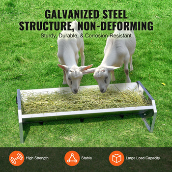 Livestock Feeding Trough, 22 Gallon Capacity, 45" Hay Feeder, Heavy Duty Steel Livestock Trough, Galvanized Steel Sheep Feeder Trough Feeding up to 10 Goats for Horse Sheep Hog Farm Sheds Pen