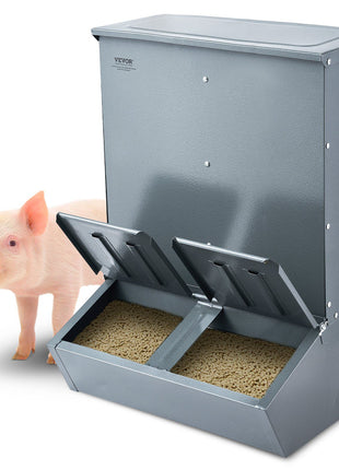 Hog Feeder, 3.7 Bushel Capacity, Double Door Pig Feeder, Heavy Duty Steel Piglets Feeder, Multipurpose Trough Creep Feeder, Outdoor Livestock Feeder Farm Accessory for Feeding up to 8 Hogs